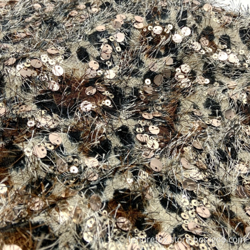 Leopard Print Knit Sequin Fringed Feather Embroidery Fabric